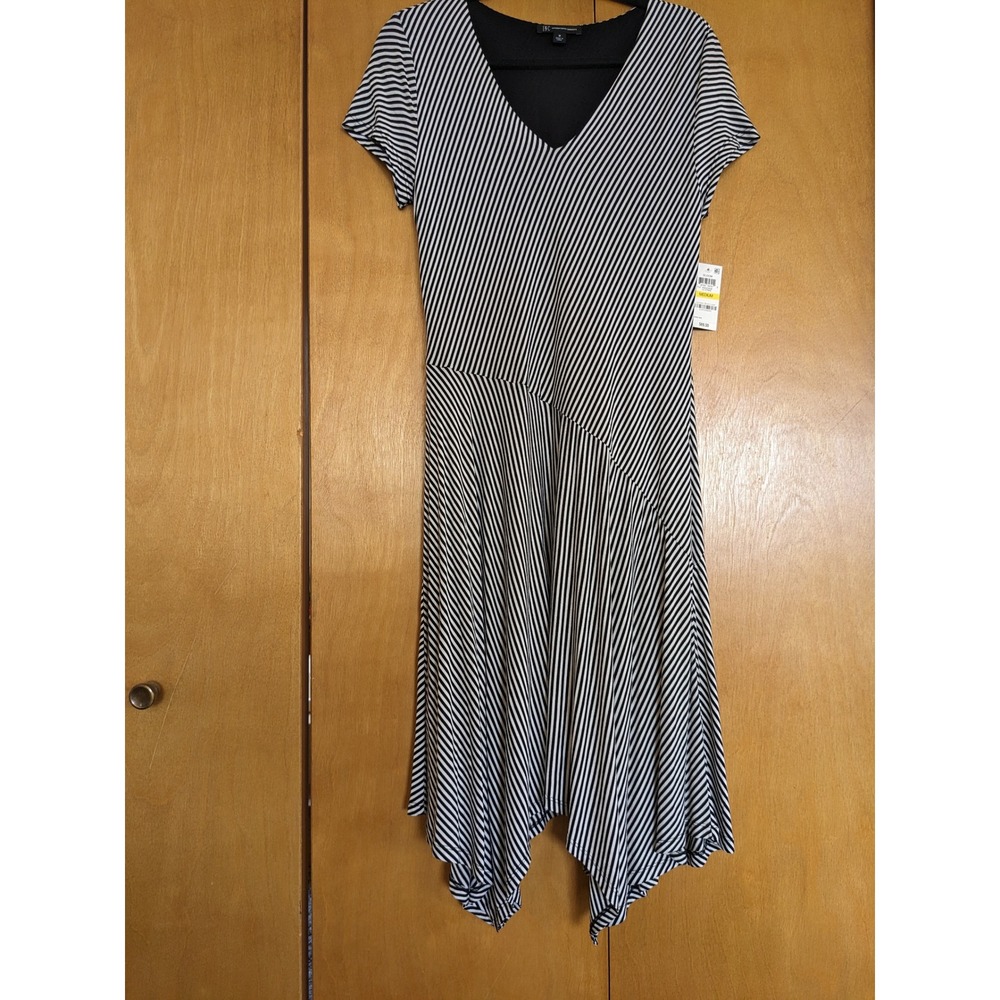 INC International Concepts Striped Handkerchief Hem Dress Black White Medium NEW